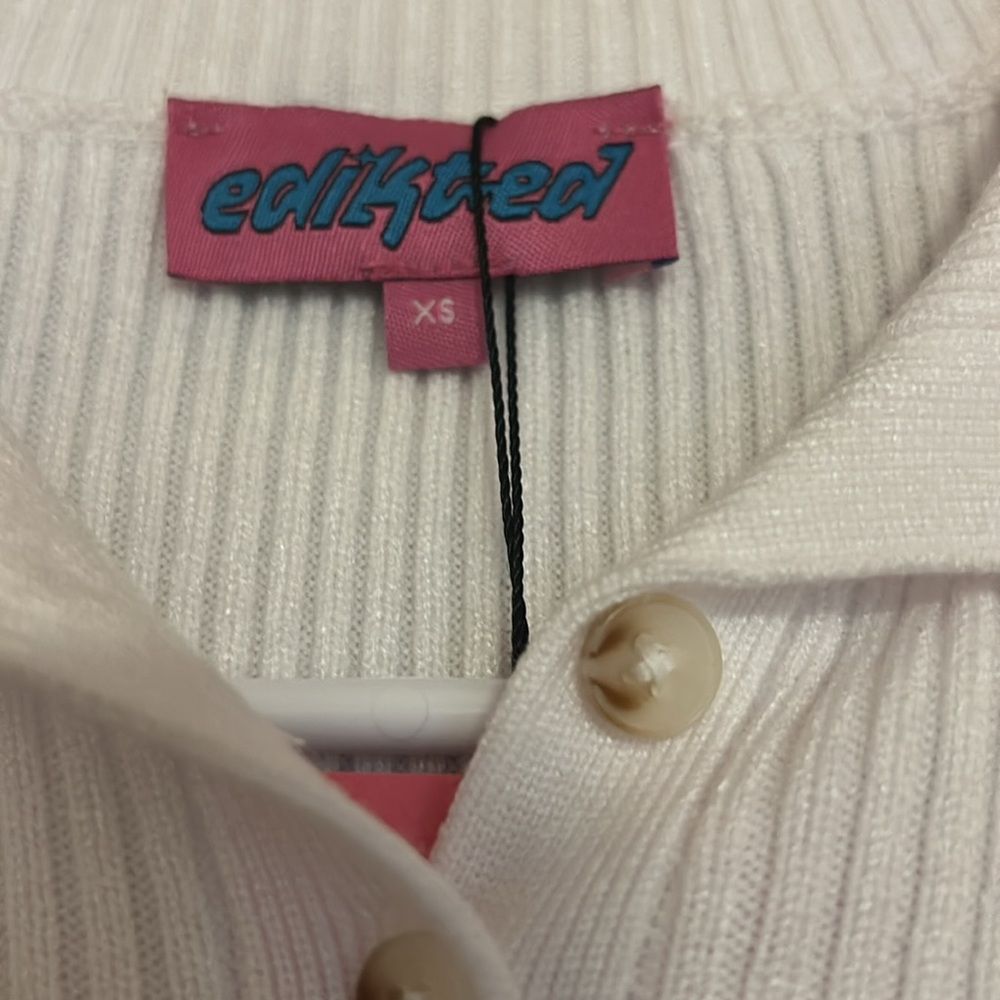 Edikted Cream Ribbed Button-Down Shirt - Picture 2 of 4